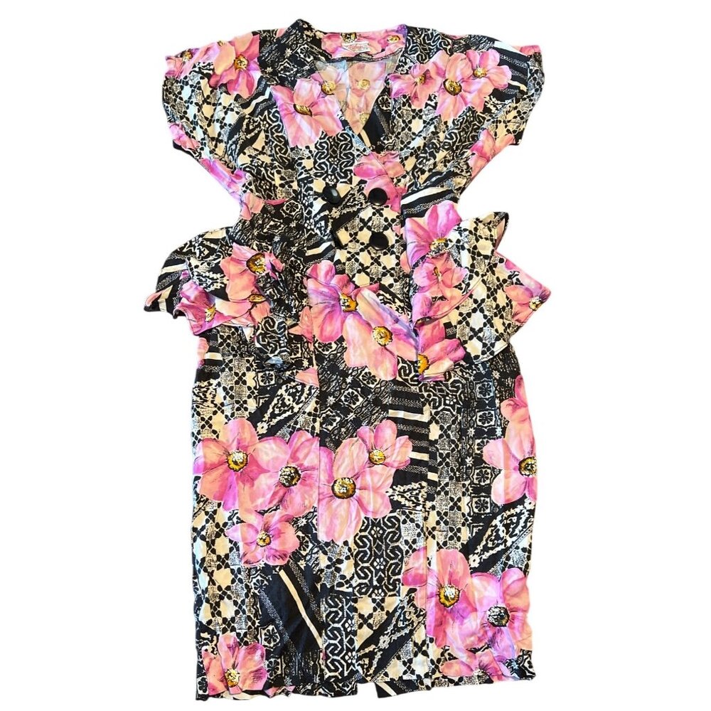 Vintage 80s Milanzo Midi Floral Dress‎ Size 7/8